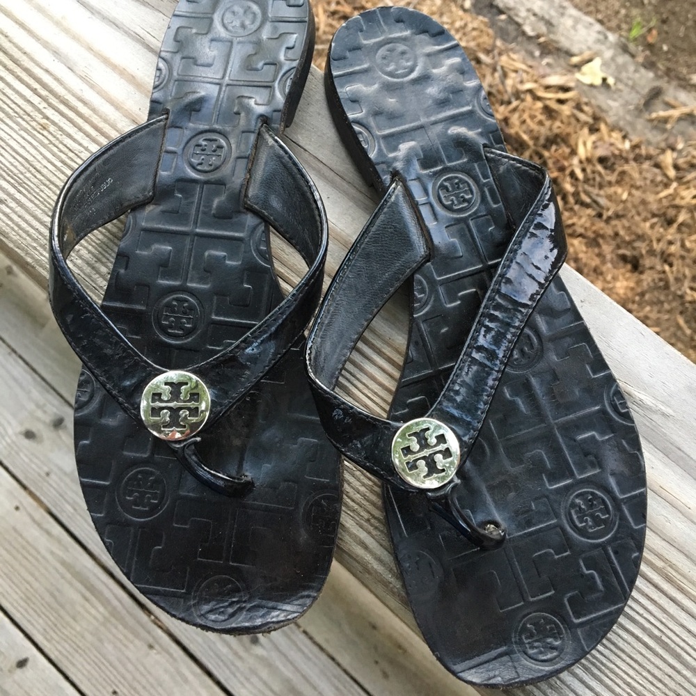Tory Burch Leather Flip Flops Size 8M Black